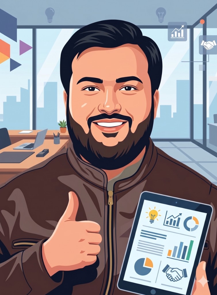 Illustrated portrait of Muhammad Musadiq Mehmood