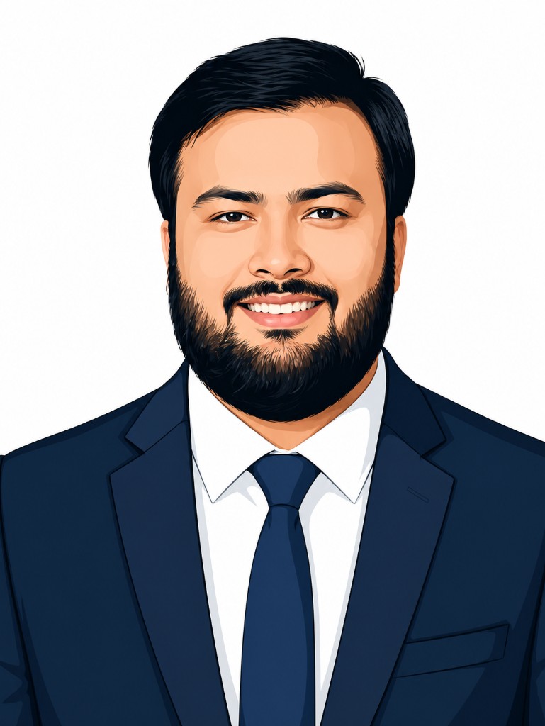 Illustrated portrait of Muhammad Musadiq Mehmood